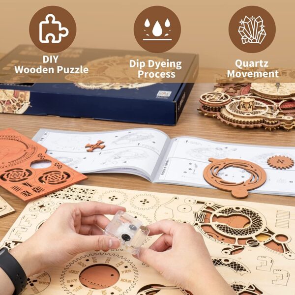 iKid Robotime Rokr Time Art Zodiac Wall Clock 3D Wooden Puzzle Games Model Building Kits Toys For Children Kids - Image 5