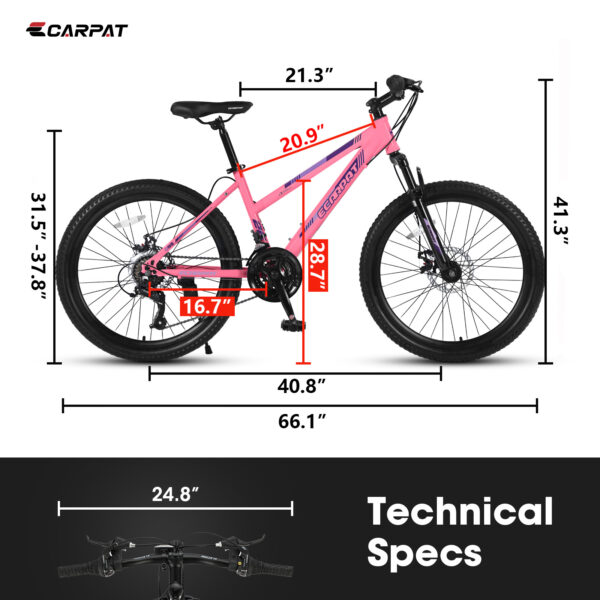 iKid S26103 26 Inch Mountain Bike For Teenagers Girls Women Shimano 21 Speeds With Dual Disc Brakes And 100Mm Front Suspension - Image 3