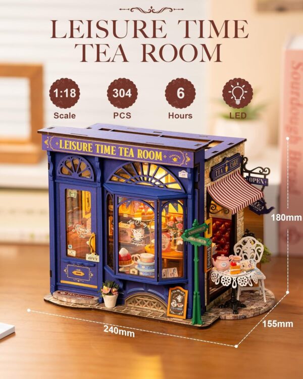 iKid Robotime Diy Miniature Dollhouse Kit - Tea Room With Led Lights And Furniture Wooden Model Building Set For Adults And Kids Creative Gift For Leisure Time - Image 2