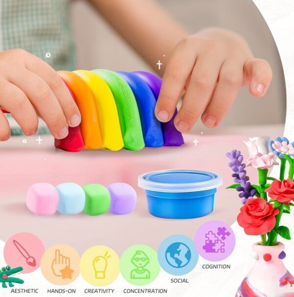 iKid Air Dry Clay Vase Bouquet Craft Kit 10 Pieces Modeling Clay Flower Art And Craft Diy Set For Boys And Girls Improve Fine Motor Skills And Hand-Eye Coordination Great Gift Idea For Boys And Girls - Image 4