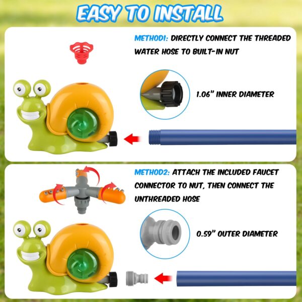 iKid 2 In 1 Snail Water Sprinkler Baseball Toy With 2 Sprinkler Nozzles 360 Degree Rotating Spray Baseball Sprinkler Summer Water Toy For 4-8Years Old Boys Girls Pool Garden Lawn - Image 8