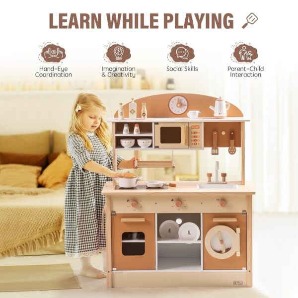 iKid Robud New Large Kids Toddlers Kitchen Playset Wooden Play Toy With Accessories - Image 2