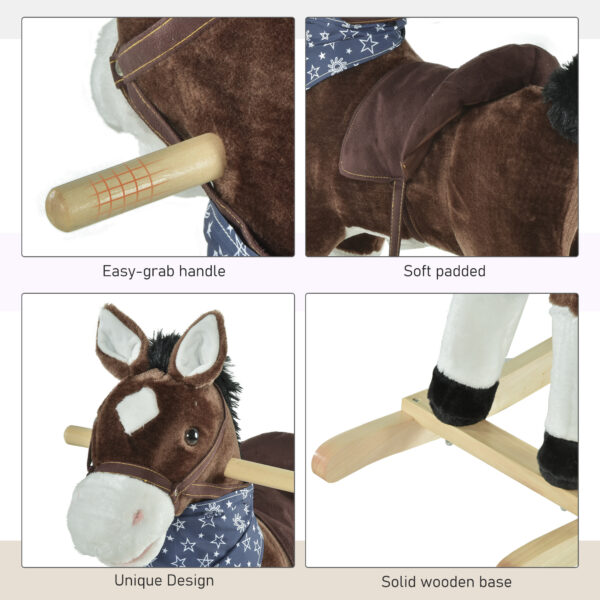 iKid Plush Cowboy Rocking Horse Wooden Ride-On With Realistic Sounds Wild West Fun Brown For 3-6 Years - Image 3