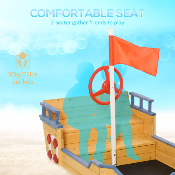 iKid Cedar Wood Kids Sandbox Pirate Ship Play Boat With Bench Seats And Storage - Image 3