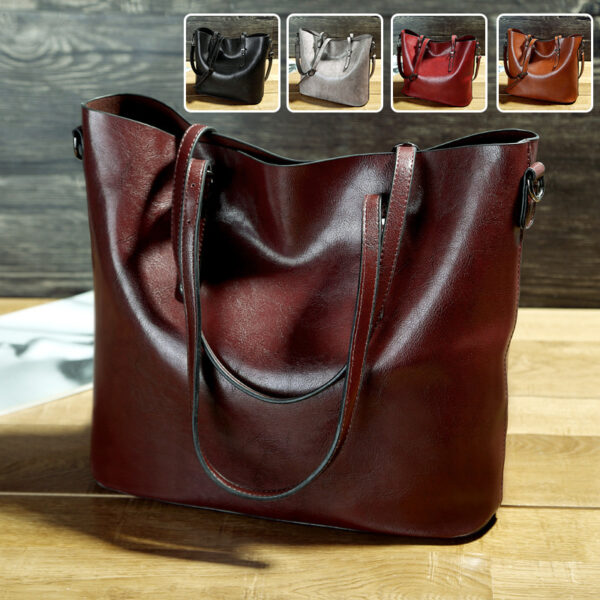 iKid Simple Oil Wax Leather Messenger Shoulder Bags Women'S High Capacity Portable Tote Bag