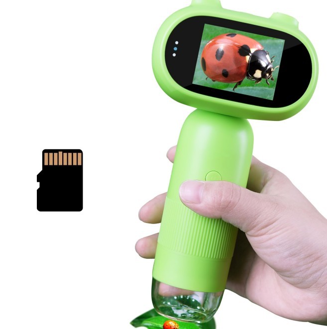 iKid Handheld Microscope For Kids 500-1000X Pocket Miniscope Educational Science Toys 2” Ips Screen Portable Handheld Digital Microscope Gifts For Birthday Christmas Science Gift