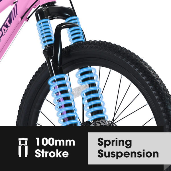 iKid S24103 24 Inch Mountain Bike For Teenagers Girls Women Shimano 21 Speeds With Dual Disc Brakes And 100Mm Front Suspension White-Pink - Image 7