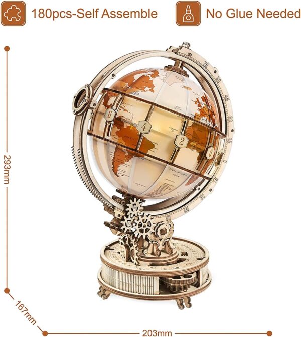 iKid Rokr Luminous Globe 3D Wooden Hot Selling 180Pcs Model Building Block Kits Toy - Image 2