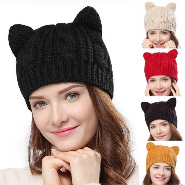 iKid Hand Made 3D Cute Knitted Cat Ear Beanie For Winter