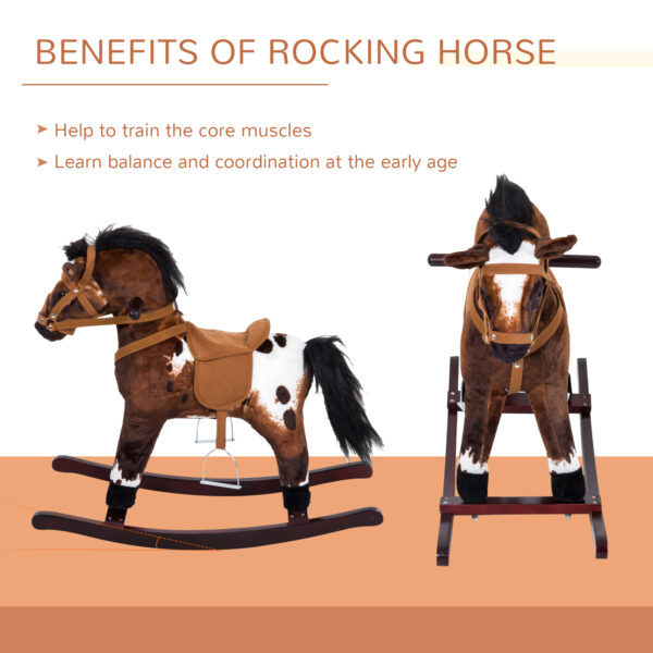 iKid Rocking Horse Kids Plush Ride-On Toy Nursery Rhyme Music 18-36 Months Light Brown White Perfect Gift For Toddlers - Image 4