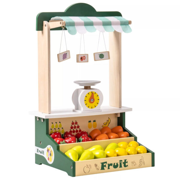 iKid Robotime Wooden Farmers Market Stand Fruit Stall Toy Grocery Store Set For Kids - Image 2
