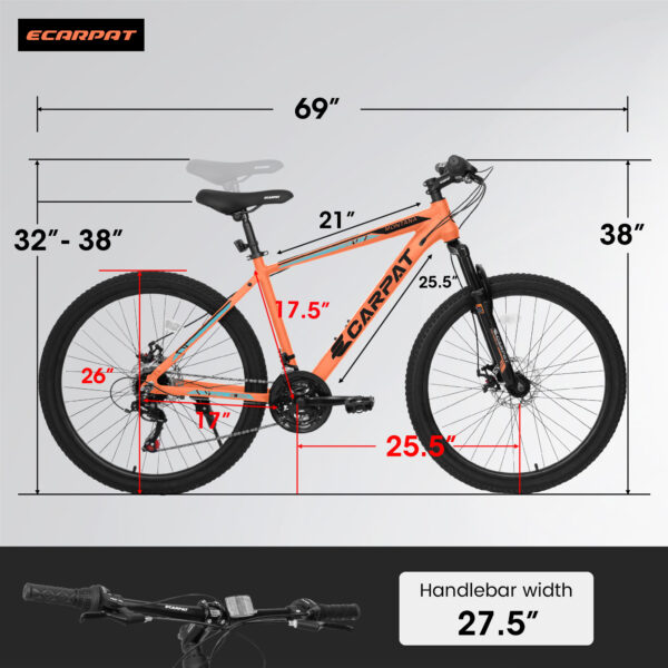 iKid A26322 26-Inch Mountain Bike Aluminum Frame Shock Absorbing Front Fork Bike 21-Speed Disc Brake Mountain Bike - Image 8
