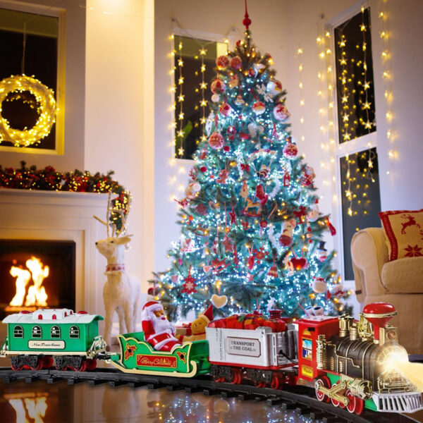 iKid Electric Train Set Kid Toy Xmas Steam Train Kit Tree Surround Track Battery Operated With Sound Light Santa Claus Christmas Gift - Image 5