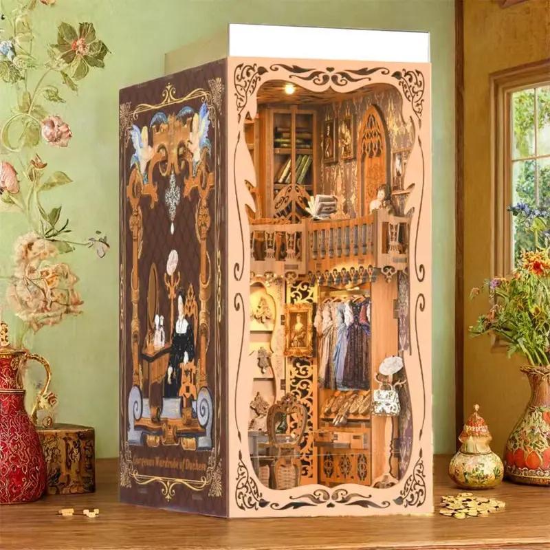 iKid Duchess Cloakroom Book Corner Kit Homemade Miniature Dollhouse 3D Wooden Puzzle Bookshelf Insert Decoration With Led Light Craft Kit