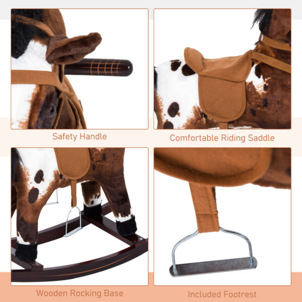 iKid Rocking Horse Kids Plush Ride-On Toy Nursery Rhyme Music 18-36 Months Light Brown White Perfect Gift For Toddlers - Image 3