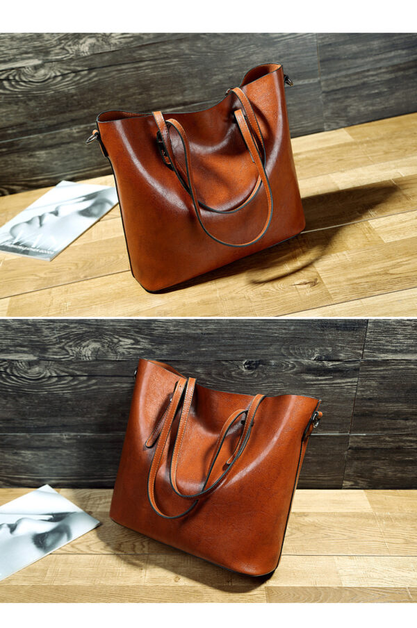 iKid Simple Oil Wax Leather Messenger Shoulder Bags Women'S High Capacity Portable Tote Bag - Image 5