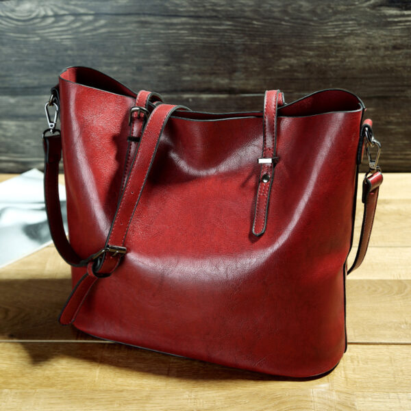 iKid Simple Oil Wax Leather Messenger Shoulder Bags Women'S High Capacity Portable Tote Bag - Image 10