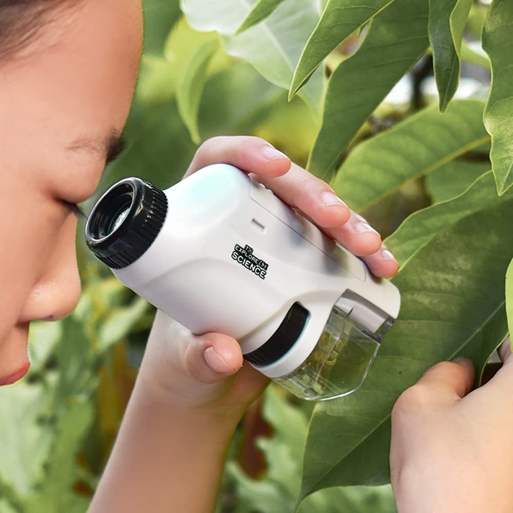 iKid Pocket Microscope For Kids Portable Handheld Mini Microscope Toy Kids Microscope With Led Light 60X-120X Halloween Christmas And Thanksgiving Day Gift
