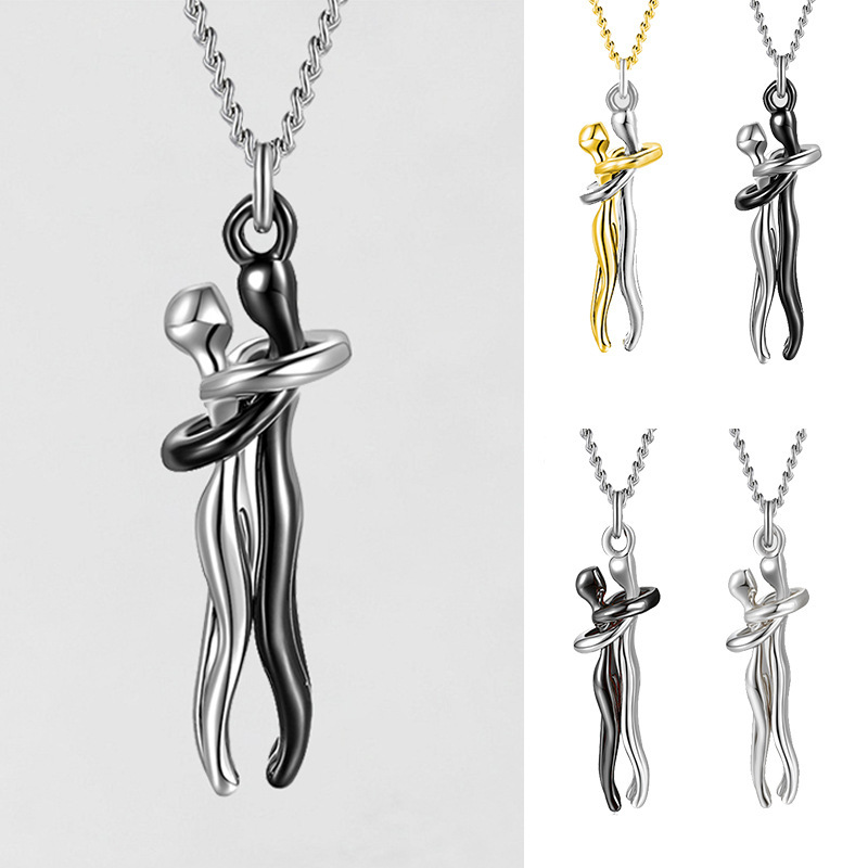 iKid Love Hug Necklace Unisex Men Women Couple Jewelry Simple Temperament Clavicle Chain Valentines Day Lover Gift