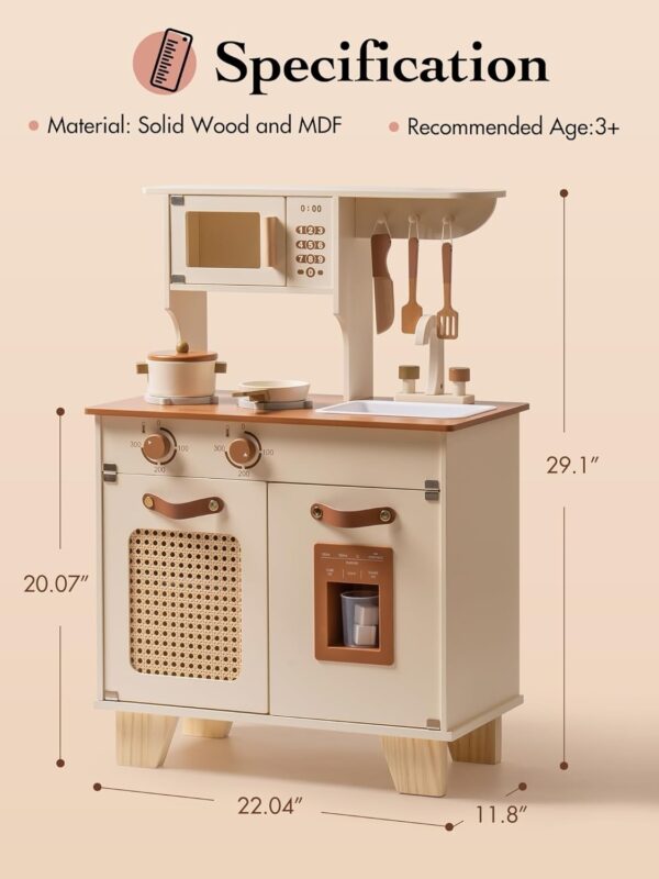 iKid Robotime Wooden Play Kitchen With Pretend Ice Cube Dispenser For Toddler Age 3 - Image 3