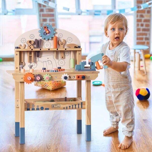 iKid Robotime Workbench Play Set Toddlers Kids Pretend Tool Bench Toy Workshop Toys