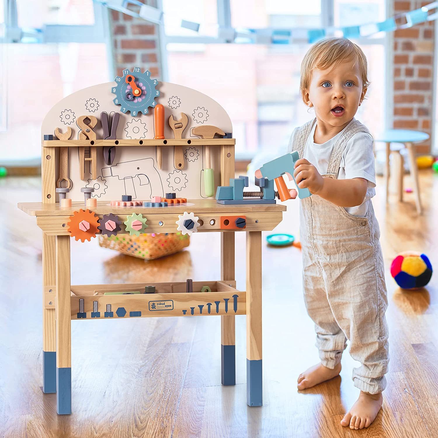 iKid Robotime Workbench Play Set Toddlers Kids Pretend Tool Bench Toy Workshop Toys