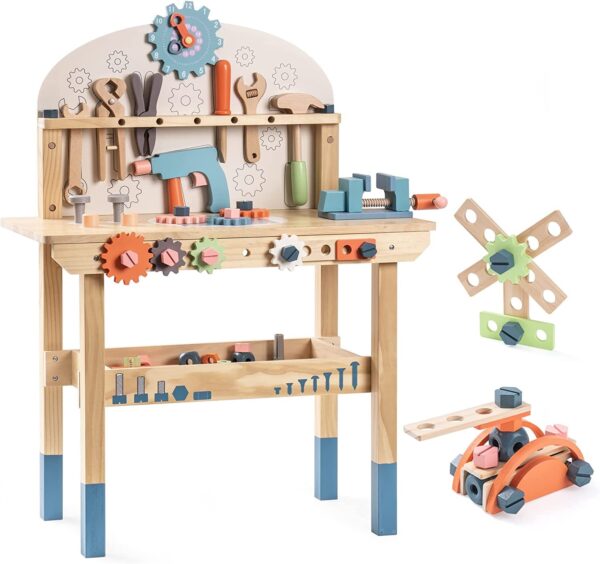iKid Robotime Workbench Play Set Toddlers Kids Pretend Tool Bench Toy Workshop Toys - Image 5