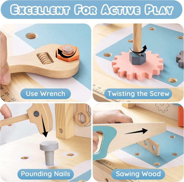 iKid Robotime Workbench Play Set Toddlers Kids Pretend Tool Bench Toy Workshop Toys - Image 7