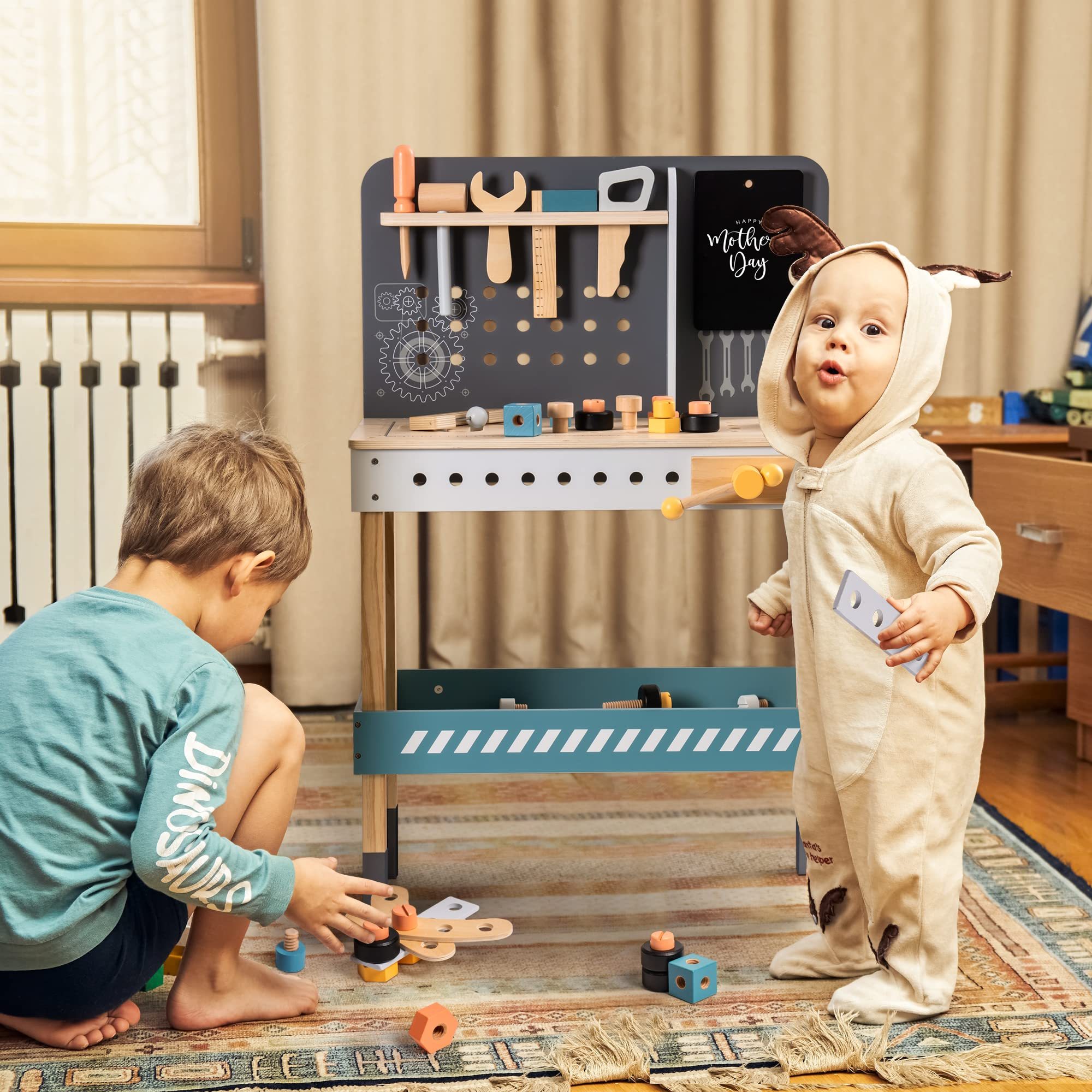 iKid Robotime Wooden Tool Bench For Kids Toy Play Workbench Workshop With Tools Set