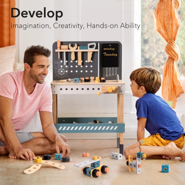iKid Robotime Wooden Tool Bench For Kids Toy Play Workbench Workshop With Tools Set - Image 3