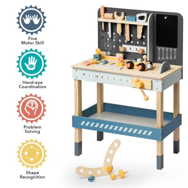iKid Robotime Wooden Tool Bench For Kids Toy Play Workbench Workshop With Tools Set - Image 4