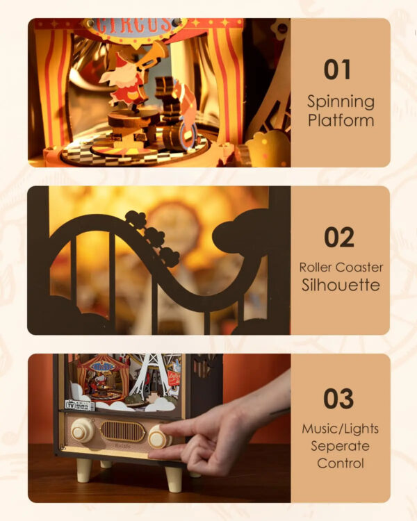 iKid Robotime Rolife Sunset Carnival Music Boxes With Lights For Kids Adults Home Decoration Luxurious Design 3D Wooden Puzzle Toys - Image 5