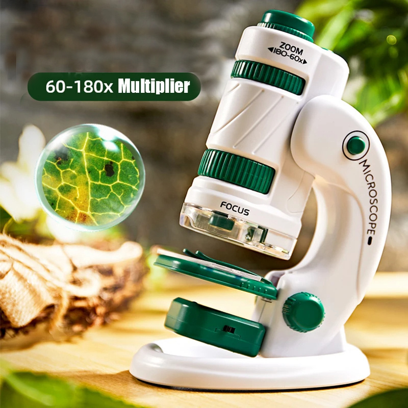 iKid Kid Science Experiment Pocket Microscope Toy Kit 60-120X Educational Mini Handheld Microscope With Light Children Toys Gift