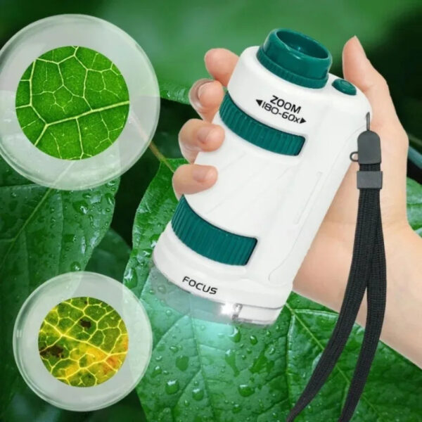 iKid Kid Science Experiment Pocket Microscope Toy Kit 60-120X Educational Mini Handheld Microscope With Light Children Toys Gift - Image 2