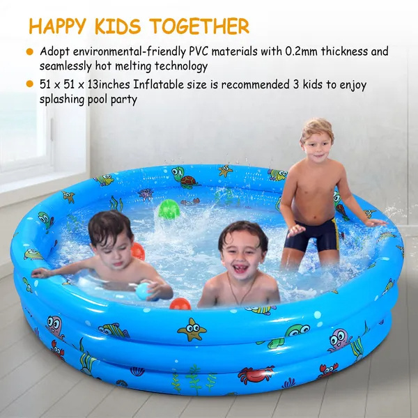 iKid 51X13In Inflatable Swimming Pool Blow Up Family Pool For 3 Kids Foldable Swim Ball Pool