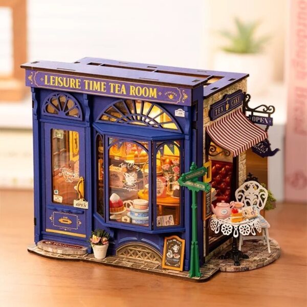 iKid Robotime Diy Miniature Dollhouse Kit - Tea Room With Led Lights And Furniture Wooden Model Building Set For Adults And Kids Creative Gift For Leisure Time - Image 3