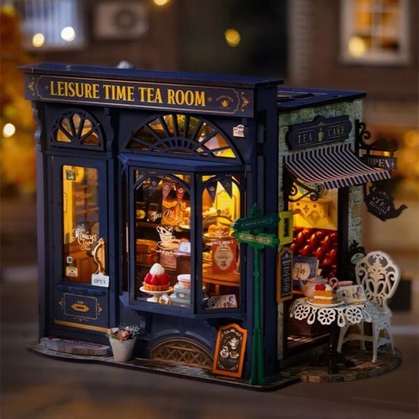 iKid Robotime Diy Miniature Dollhouse Kit - Tea Room With Led Lights And Furniture Wooden Model Building Set For Adults And Kids Creative Gift For Leisure Time - Image 4