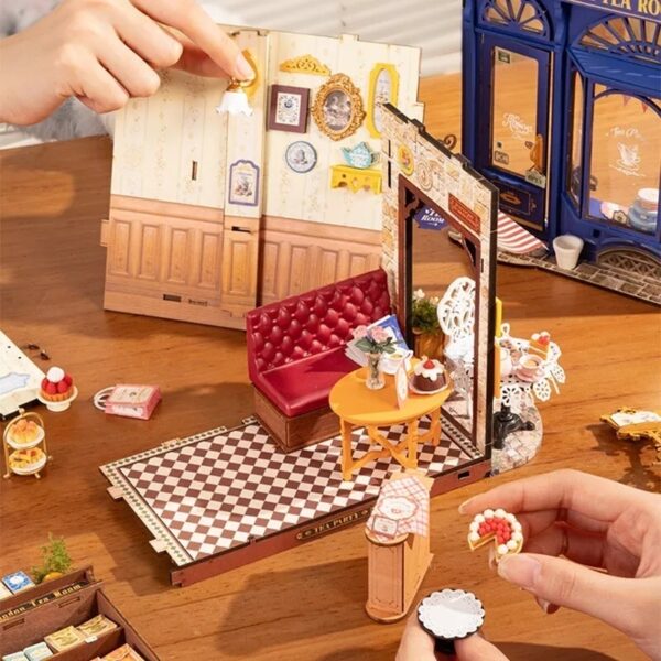 iKid Robotime Diy Miniature Dollhouse Kit - Tea Room With Led Lights And Furniture Wooden Model Building Set For Adults And Kids Creative Gift For Leisure Time - Image 5