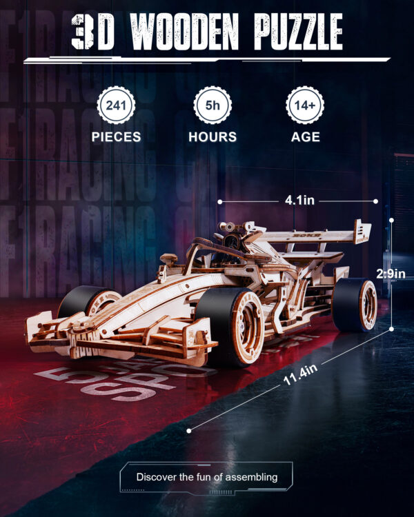 iKid Robotime 3D Wooden Puzzle Racing Car Model Kits With Mechanical Roaring Engine - Image 9