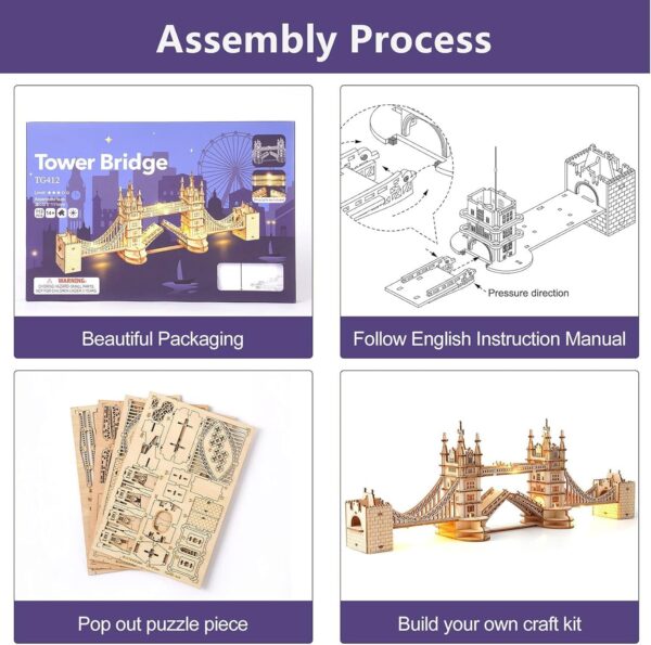 iKid Robotime 3D Wooden Puzzle London Tower Bridge Model Kit For Adults Xmas Gifts Tg412 - Image 5