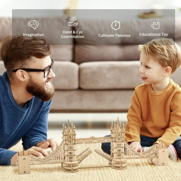 iKid Robotime 3D Wooden Puzzle London Tower Bridge Model Kit For Adults Xmas Gifts Tg412 - Image 9