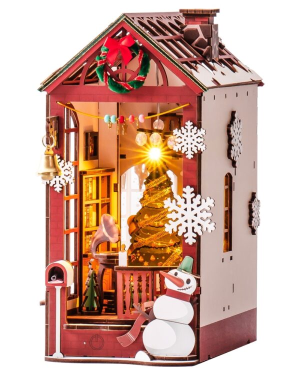 iKid Robotime Diy Christmas Dollhouse Wood Kit Book Nook Bookshelf Decoration Gift Led Lights - Image 2