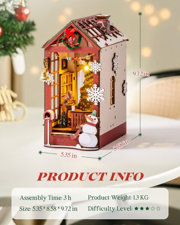 iKid Robotime Diy Christmas Dollhouse Wood Kit Book Nook Bookshelf Decoration Gift Led Lights - Image 8