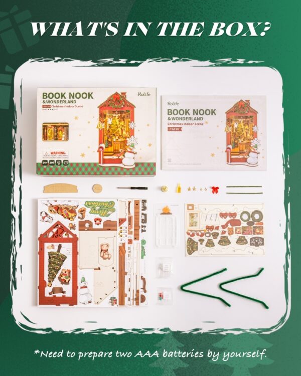 iKid Robotime Diy Christmas Dollhouse Wood Kit Book Nook Bookshelf Decoration Gift Led Lights - Image 10