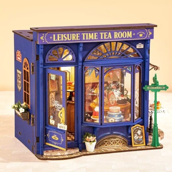 iKid Robotime Diy Miniature Dollhouse Kit - Tea Room With Led Lights And Furniture Wooden Model Building Set For Adults And Kids Creative Gift For Leisure Time - Image 8