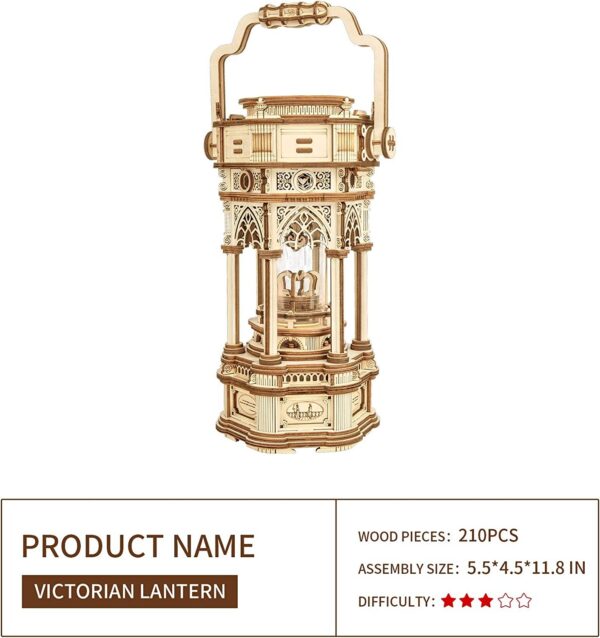 iKid Robotime Rokr 3D Wooden Puzzles Diy Musical Box Building Kit Mechanical Models To Build - Victorian Lantern - Image 2