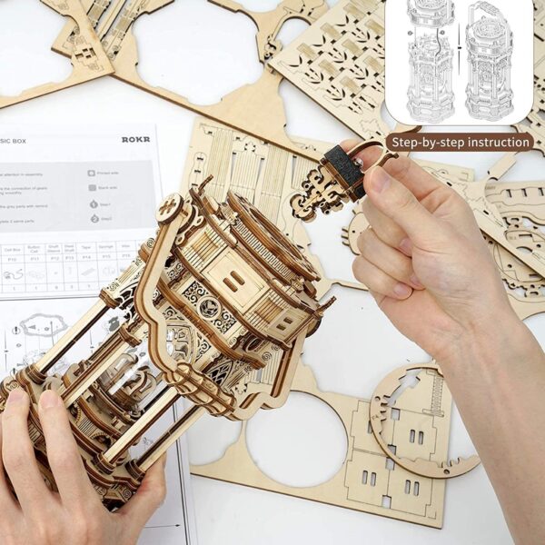 iKid Robotime Rokr 3D Wooden Puzzles Diy Musical Box Building Kit Mechanical Models To Build - Victorian Lantern - Image 8