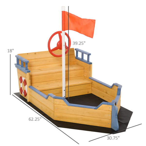 iKid Cedar Wood Kids Sandbox Pirate Ship Play Boat With Bench Seats And Storage - Image 6