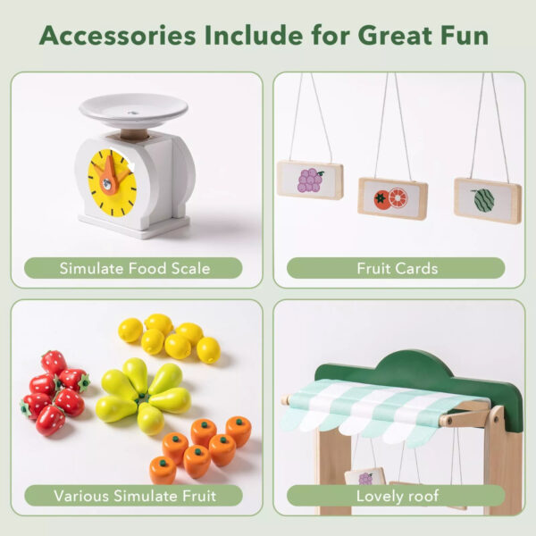 iKid Robotime Wooden Farmers Market Stand Fruit Stall Toy Grocery Store Set For Kids - Image 4