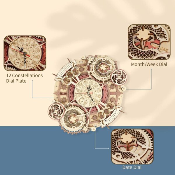 iKid Robotime Rokr Time Art Zodiac Wall Clock 3D Wooden Puzzle Games Model Building Kits Toys For Children Kids - Image 8